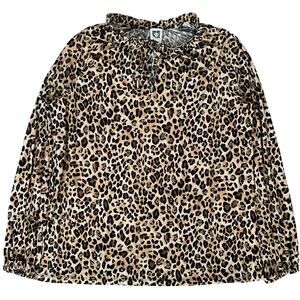 Anne Klein Brown Animal Print Long Sleeve Top, Large